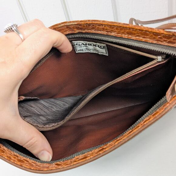 Vintage Sandro Brown Leather Faux Reptile Rectangular Shoulder Bag *READ - Picture 10 of 14